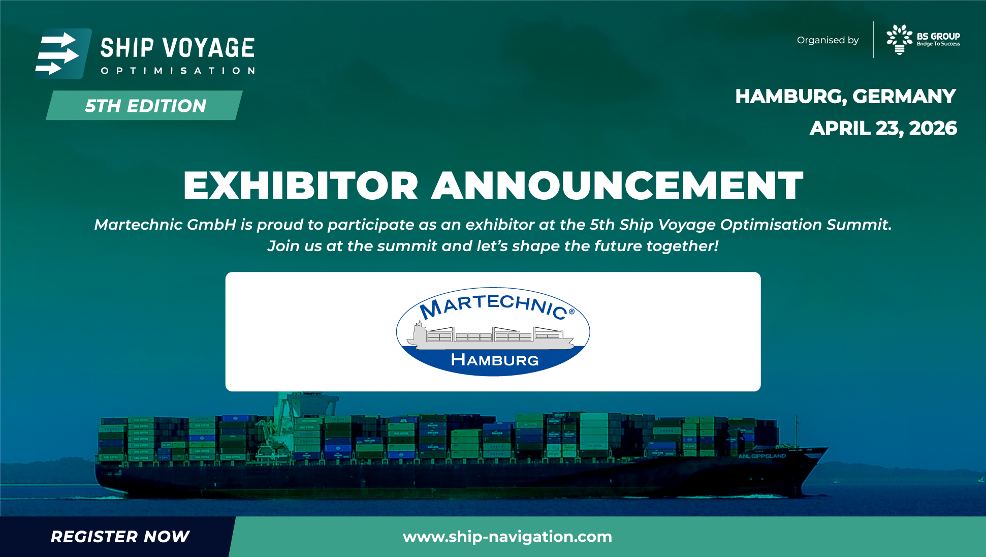 Martechnic will be Exhibitiing at the 5th Ship Voyage Optimisation Summit in Hamburg