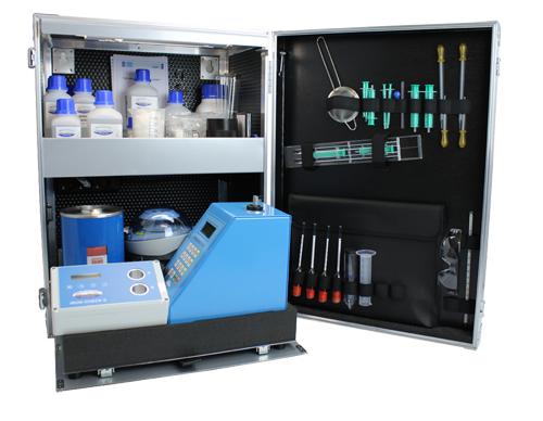 FUEL AND LUBE OIL TEST CABINET Option II: MT CAT FINES CHECK + IRON CHECK E incl. Reagents and Accessories